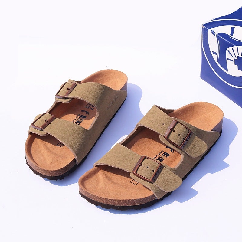 Original Standard Birkenstock Shoes Thick-Soled Genuine Leather Real Cork Slippers Birkenstock One-Line Outer Sandals Casual Shoes - Image 1